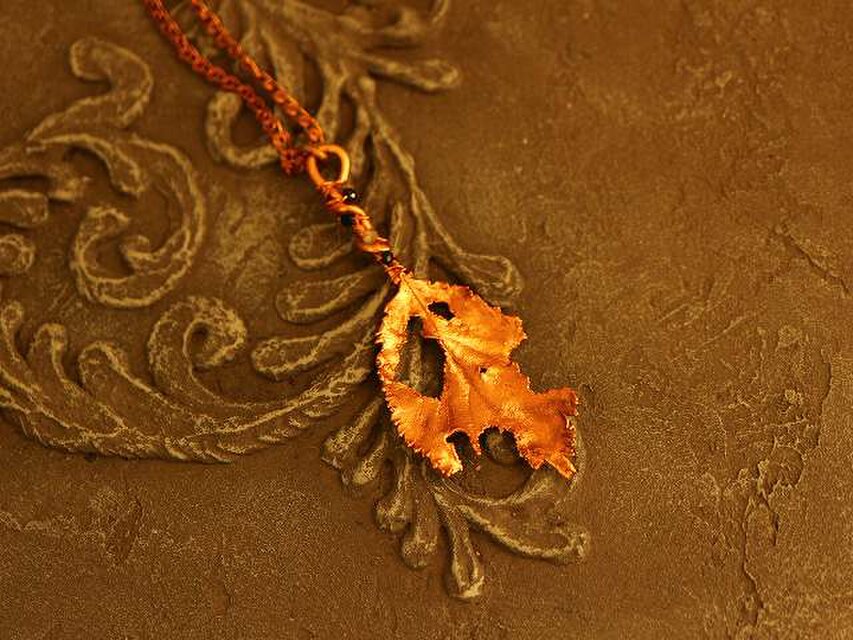 病葉＊銅＊エレクトロフォーミング＊真鍮ネックレス＊E-13