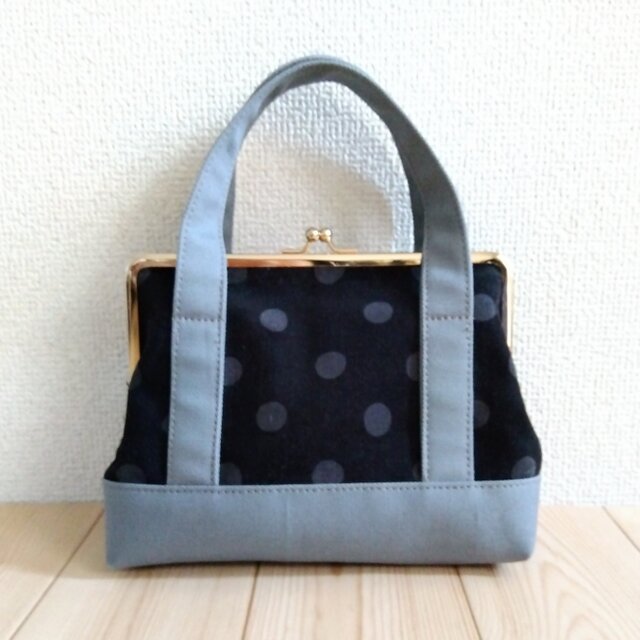 がま口ハンドバッグ　18cm口金　ドット　コーデュロイ　モノトーン　524　クリスマス