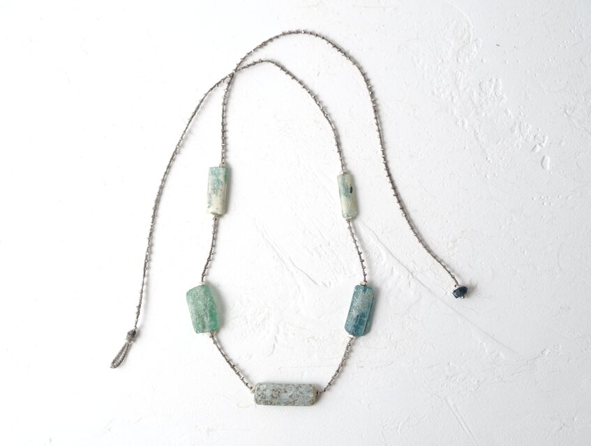 -Roman glass- silver braid necklace