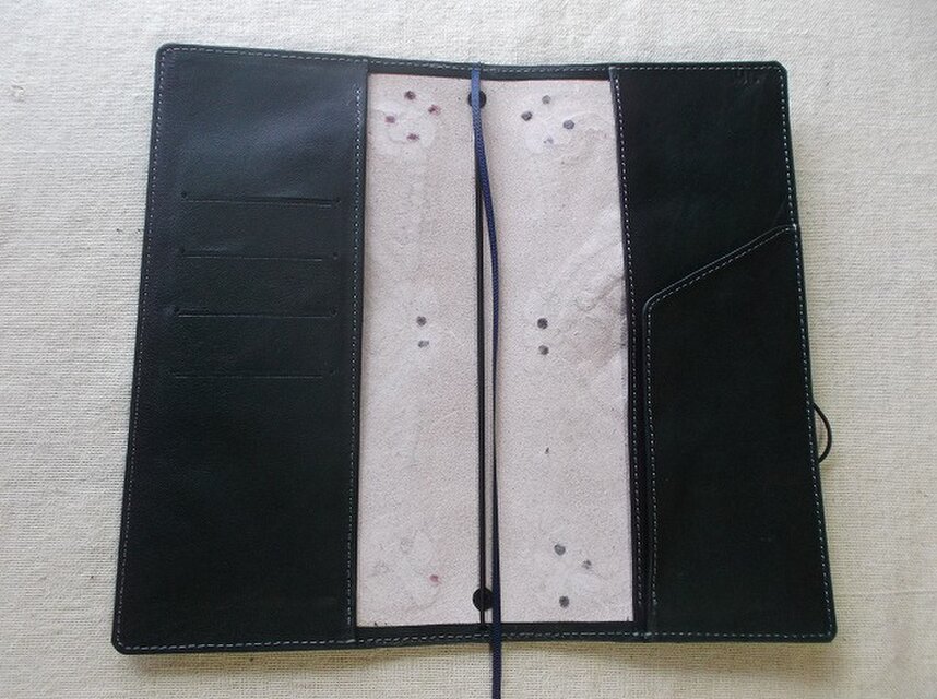 トラベラーズノートカバー 牛革、刻印＆拭き染め カードポケット付き