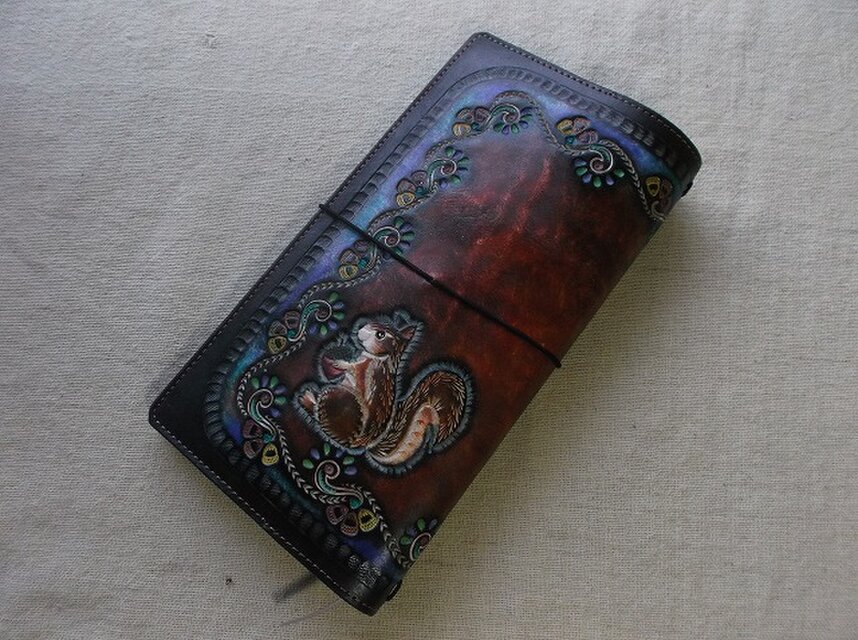 トラベラーズノートカバー　牛革、刻印＆拭き染め　カードポケット付き トラベラーズノートカバー 牛革、刻印＆拭き染め カードポケット付き