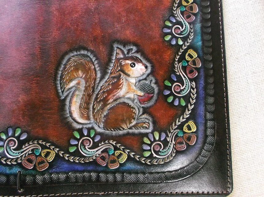 トラベラーズノートカバー 牛革、刻印＆拭き染め カードポケット付き