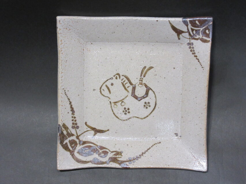 干支正方形陶板(馬)