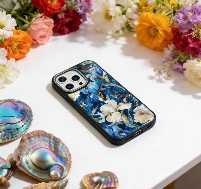 iPhone 17 16 15 14 ケース 螺鈿風 天然貝シェル アイリス 対応 ソフト