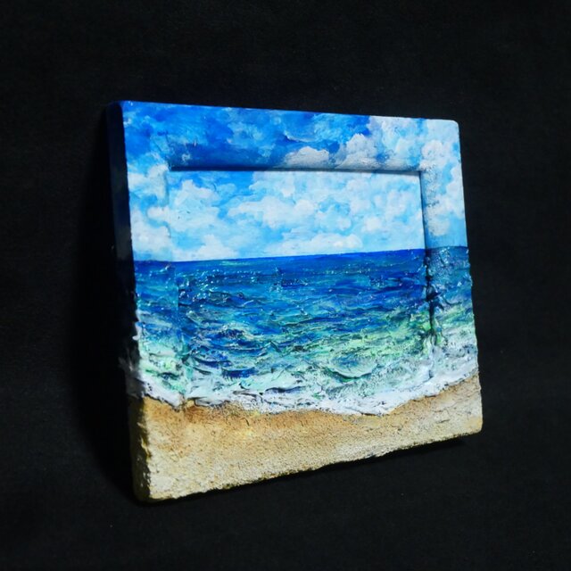 油絵 油彩 油彩画 絵 絵画 【海の砂浜】ミニ絵画 | iichi 日々の暮らし
