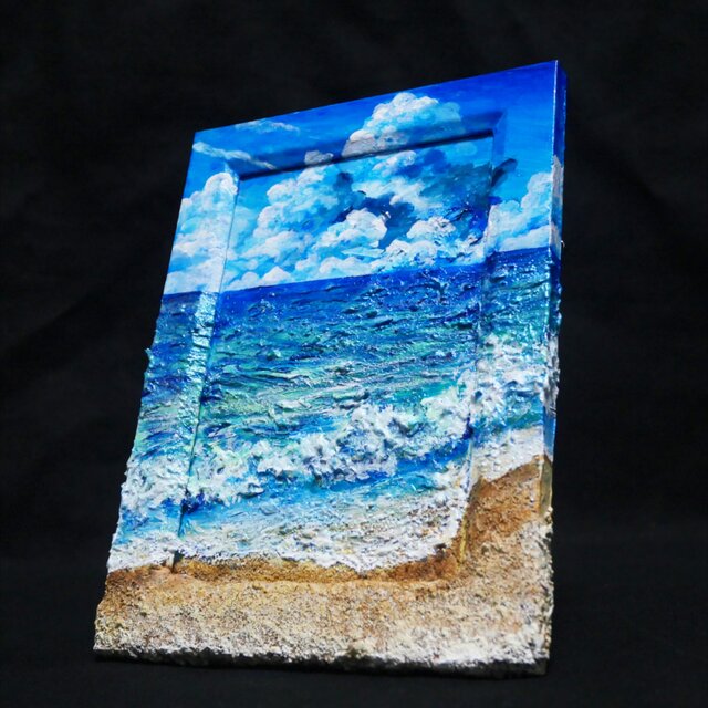 油絵 油彩 油彩画 絵 絵画 【夏の砂浜の海】ミニ絵画 | iichi 日々の