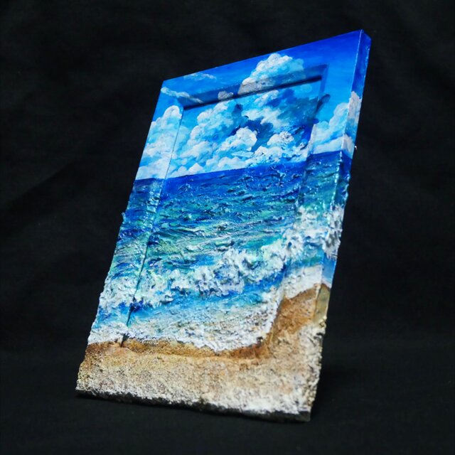 油絵 油彩 油彩画 絵 絵画 【夏の砂浜の海】ミニ絵画 | iichi 日々の