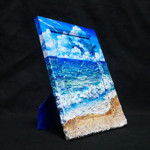 油絵 油彩 油彩画 絵 絵画 【夏の砂浜の海】ミニ絵画 | iichi 日々の