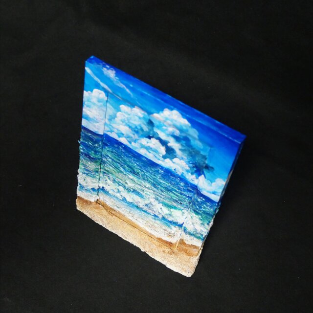 油絵 油彩 油彩画 絵 絵画 【夏の砂浜の海】ミニ絵画 | iichi 日々の