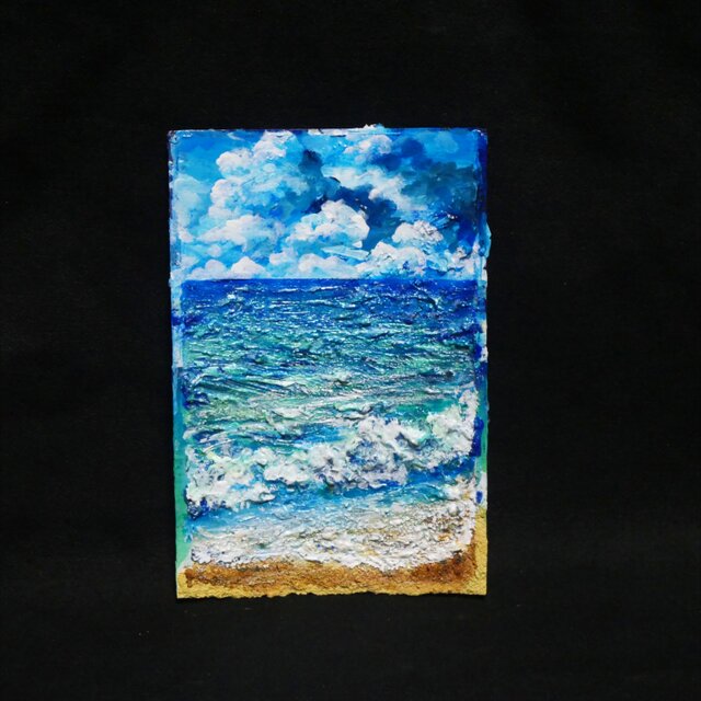油絵 油彩 油彩画 絵 絵画 【夏の砂浜の海】ミニ絵画 | iichi 日々の