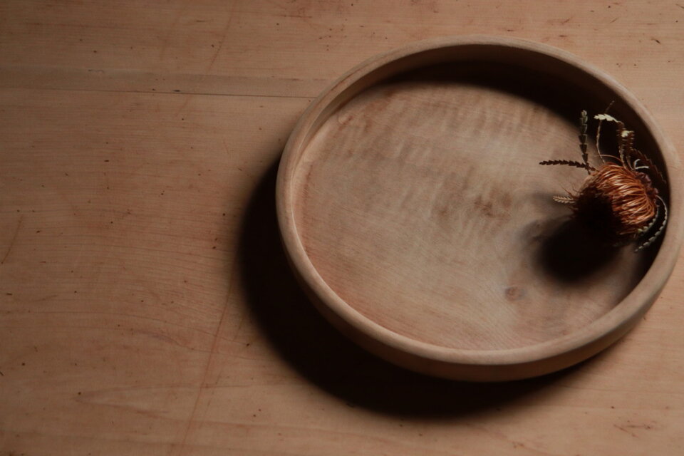 №101　木製丸おぼん　無垢板　トレイ　古道具　古雑貨　