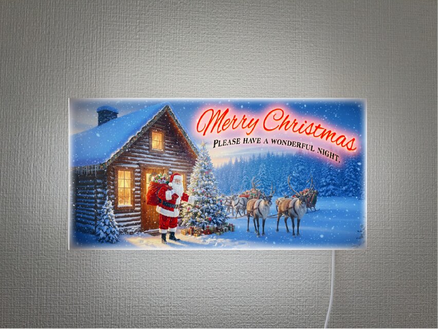 【オーダー無料】メリークリスマス サンタクロース トナカイ 雪景色 プレゼント 照明 ランプ 看板 置物 雑貨 ライトBOX