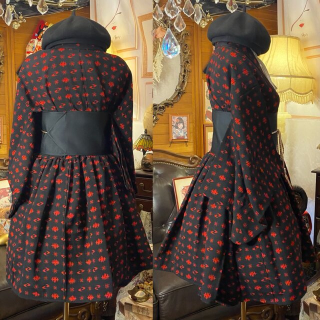 和洋折衷アンサンブル着物リメイクワンピース 帯サッシュベルト付き