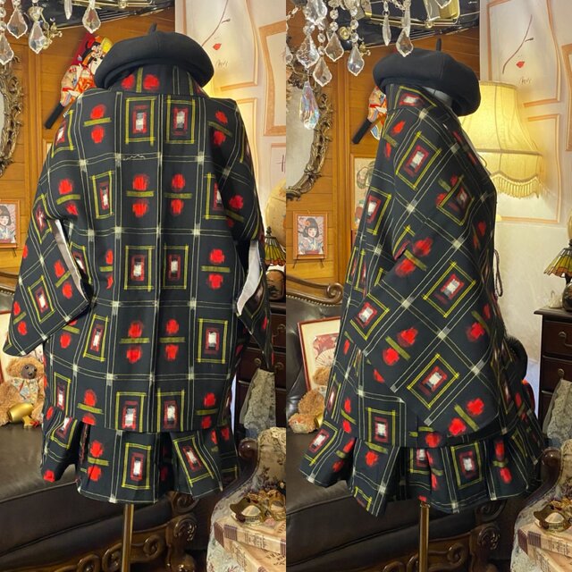 和洋折衷アンサンブル着物リメイクワンピース 名古屋帯サッシュベルト付き ハンドメイド レトロ 古着 「電光と色彩の力」 MKW-59 和洋折衷アンサンブル着物リメイクワンピース 名古屋帯サッシュベルト