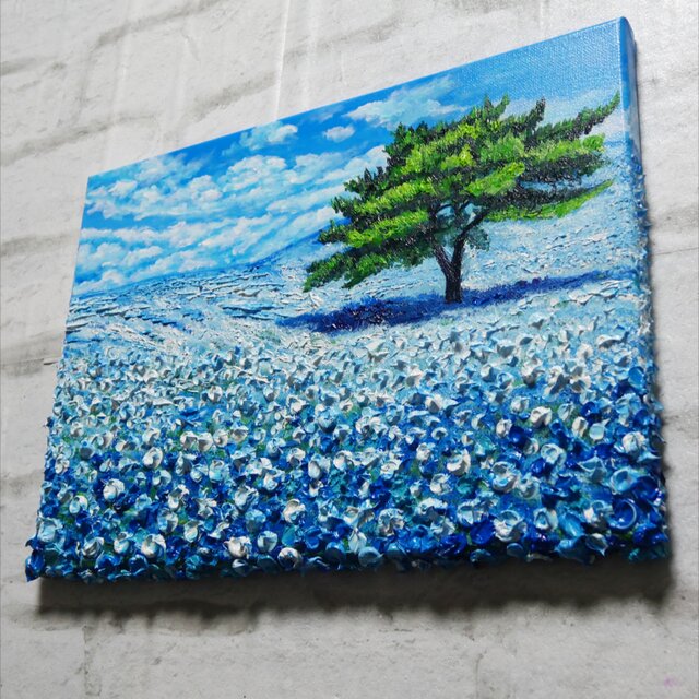 油絵 油彩 油彩画 絵 絵画 【青空のネモフィラの丘】F4号 油絵【青空のネモフィラの丘】F4号 | iichi 日々の暮らしを心地よく