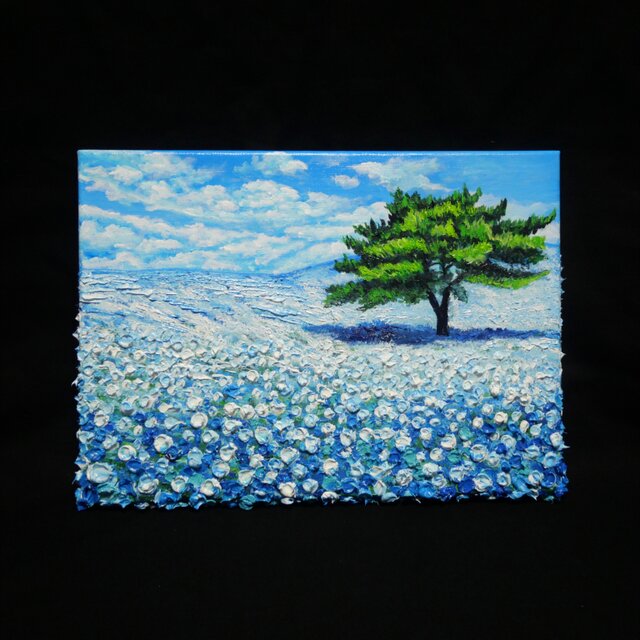 油絵【青空のネモフィラの丘】F4号 | iichi 日々の暮らしを心地よく