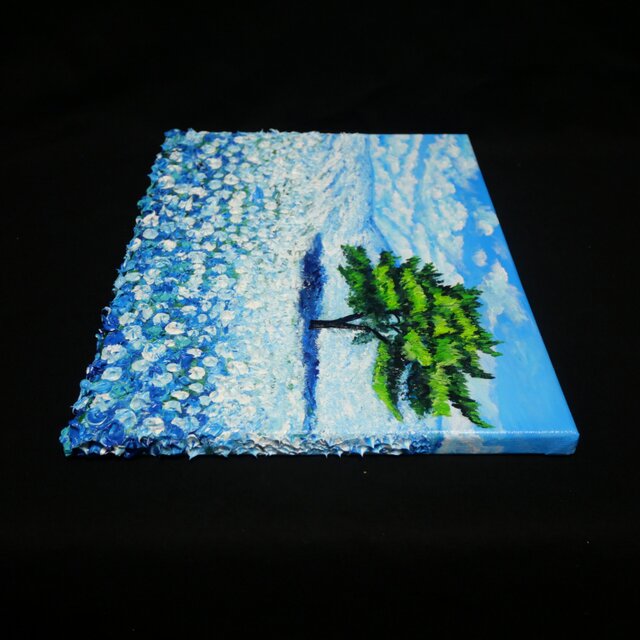 油絵【青空のネモフィラの丘】F4号 | iichi 日々の暮らしを心地よく