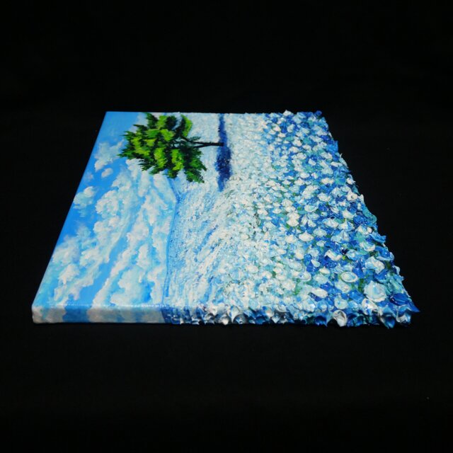 油絵【青空のネモフィラの丘】F4号 | iichi 日々の暮らしを心地よく