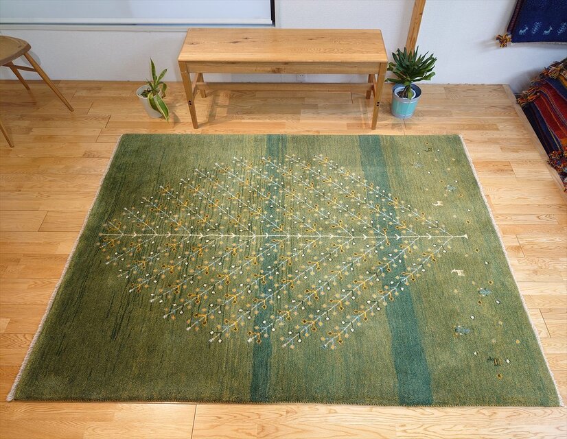 ペルシャ ギャッベ リビング 200x153cm 生命の木 緑色 RJ10579 | iichi