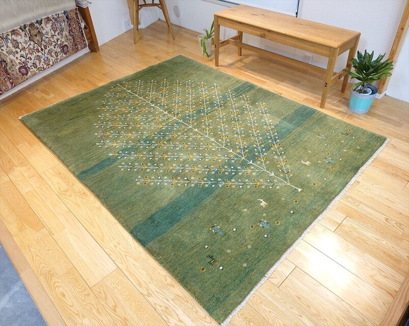 ペルシャ ギャッベ リビング 200x153cm 生命の木 緑色 RJ10579 | iichi