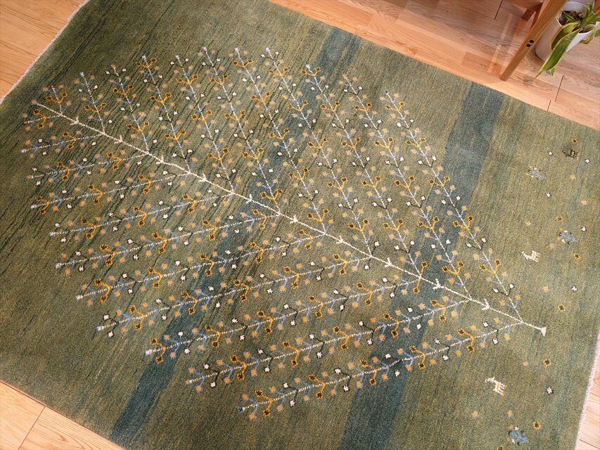 ペルシャ ギャッベ リビング 200x153cm 生命の木 緑色 RJ10579 | iichi