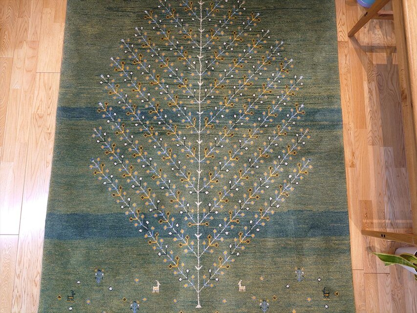 ペルシャ ギャッベ リビング 200x153cm 生命の木 緑色 RJ10579 | iichi