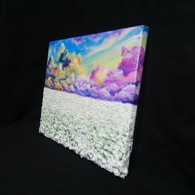 油絵 油彩 油彩画 絵 絵画【朝焼けの草原に咲く白い花と朝日】 油絵【朝焼けの草原に咲く白い花と朝日】 | iichi 日々の暮らしを