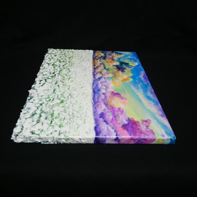 油絵【朝焼けの草原に咲く白い花と朝日】 | iichi 日々の暮らしを