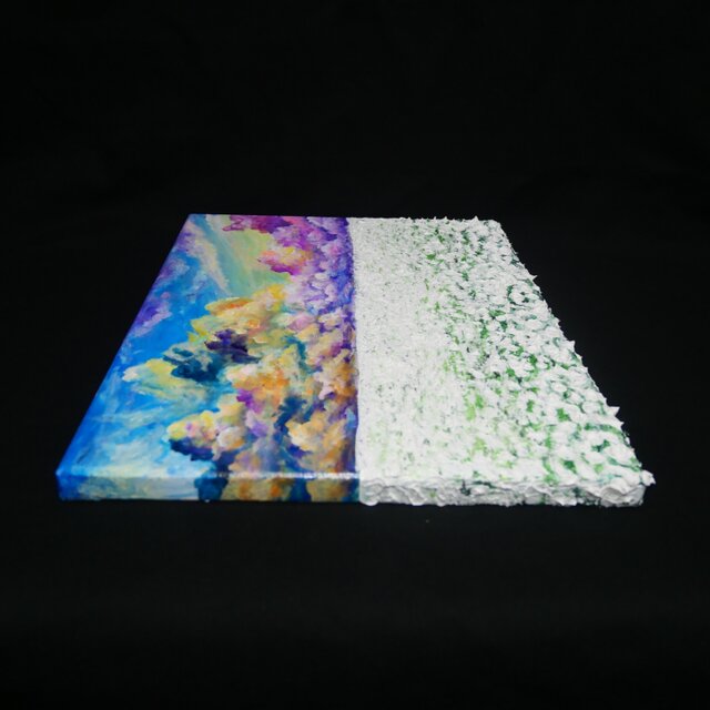 油絵【朝焼けの草原に咲く白い花と朝日】 | iichi 日々の暮らしを