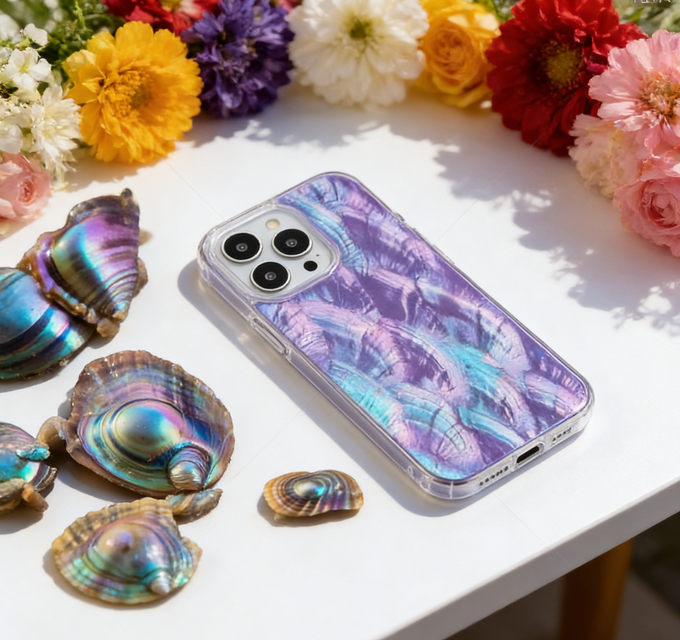 天然貝シェル 螺鈿風iPhoneケース〈夢〉青紫オーロラ | iichi 日々の