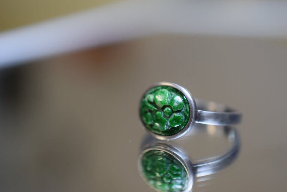 RG10-135 手作り 一点物 シルバー ミャンマー産 A貨 本翡翠 干青 指輪