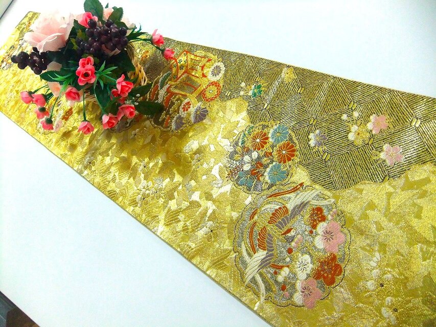 16)2397】180cm/鳳凰丸文様/タペストリー・テーブルランナー/和風/帯