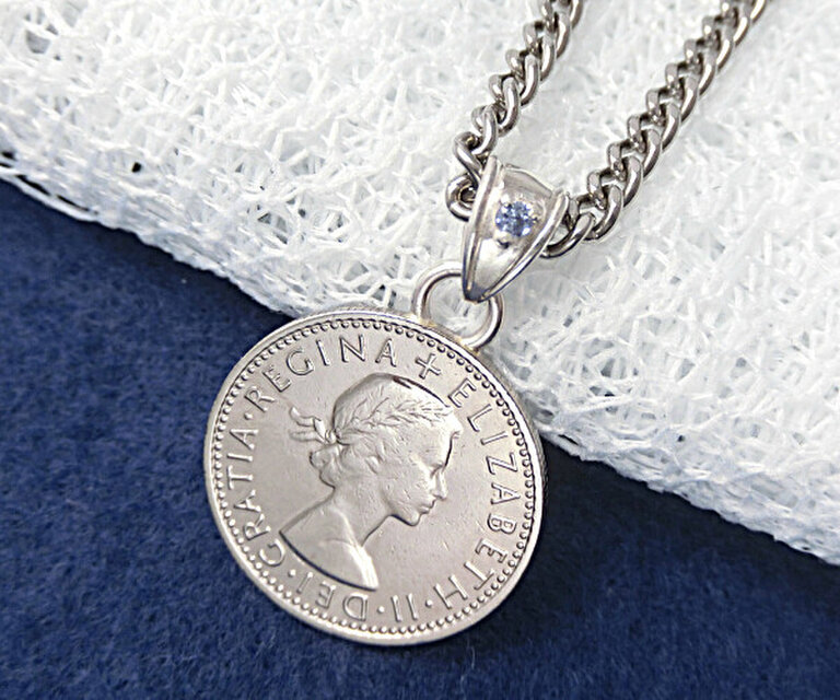 天然タンザナイト（１２月の誕生石）【6ペンスラッキーコインペンダント】＊あなたの誕生石もセットできます。