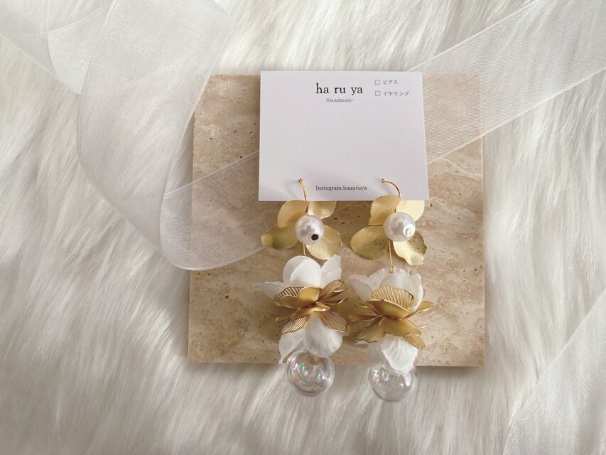 フラワーとシャボン玉ピアス orイヤリング /ウエディング ブライダル 結婚式