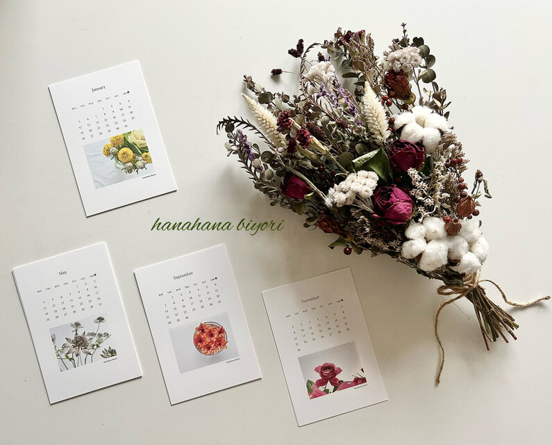 冬のお楽しみセット〈送料無料〉 薔薇と綿の実の冬スワッグと2026年カレンダー