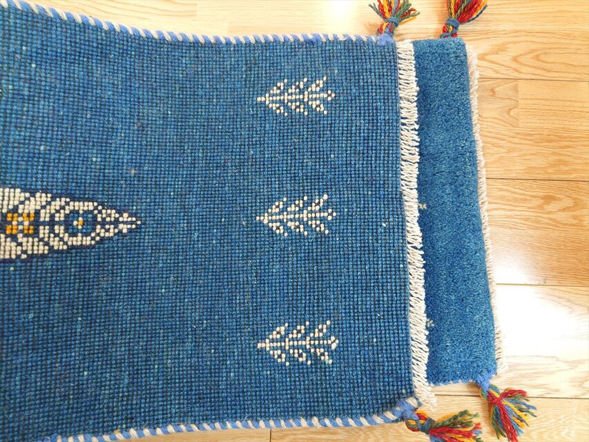ペルシャ ギャッベ ミニランナー 120x42cm ロイヤルブルー 糸杉 生命の