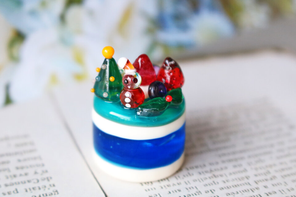 ガラスのミニチュアクリスマスケーキ★ガラスのミニチュア洋菓子店★