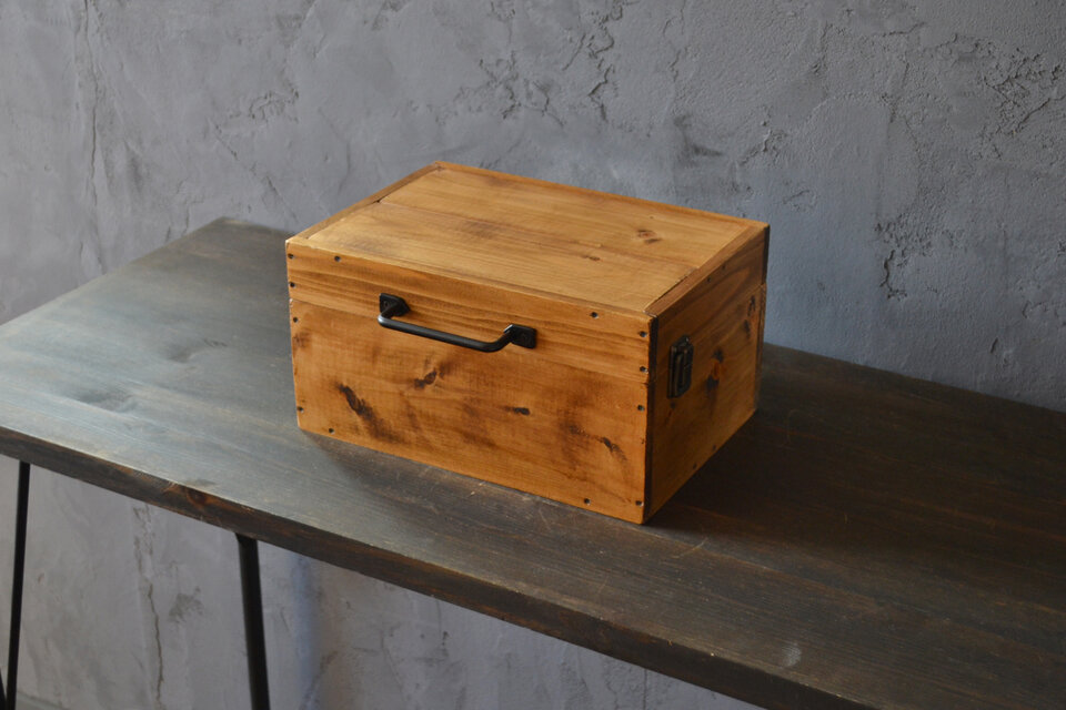 0310mito　国産ひのきのトランクBOX　木製ケース　Lサイズ　BK丸