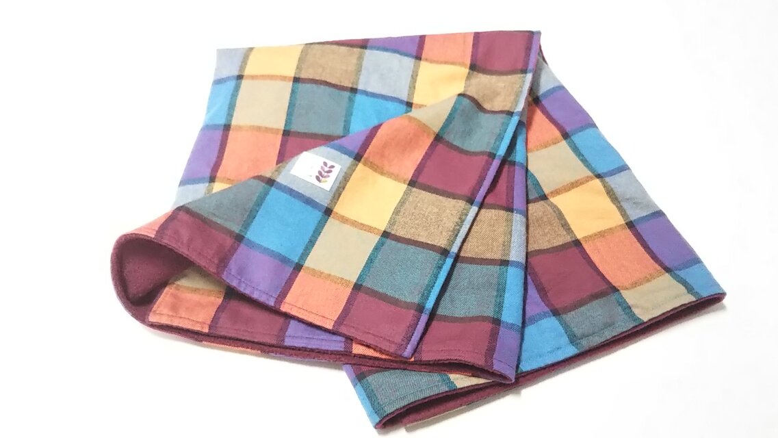 ブロックチェックのひざ掛け コットンフランネル×フリース ボルドー ⑧