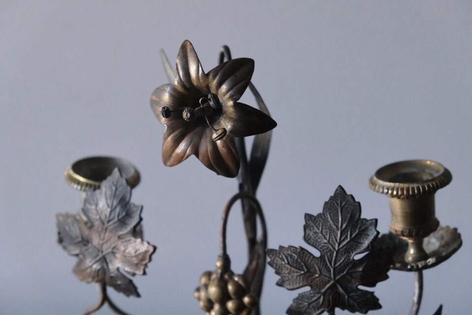 教会 燭台 百合 葡萄 キャンドル スタンド フランス アンティーク