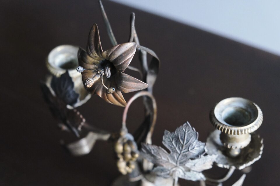 教会 燭台 百合 葡萄 キャンドル スタンド フランス アンティーク