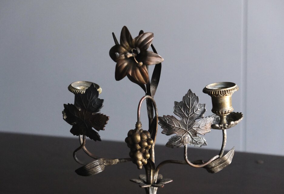 教会 燭台 百合 葡萄 キャンドル スタンド フランス アンティーク