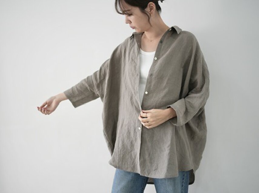 シックで上品な装い ❤︎ 柔らかリネンのドロップショルダーシャツ No.353