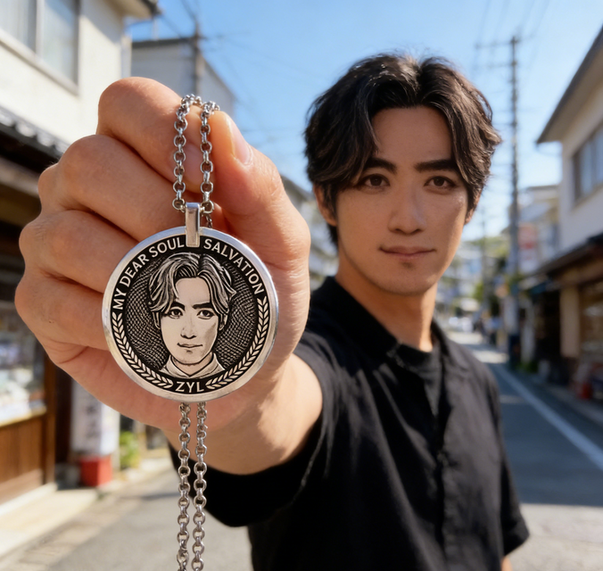 特集掲載 似顔絵 お写真から作る ペンダント・ネックレス 肖像画 名前入り 彼氏 男性 夫 記念日 誕生日プレゼント