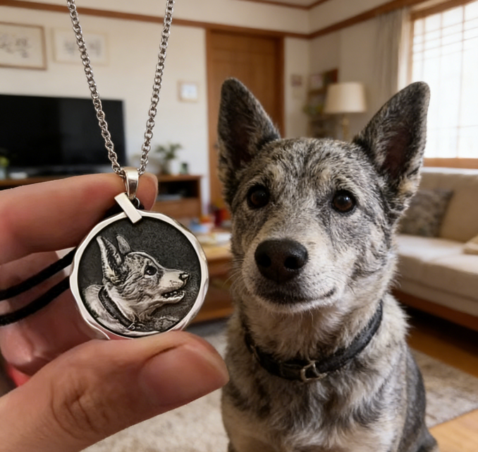 ペット 似顔絵 お写真から作る ペンダント・ネックレス 肖像画 愛犬 うちの子 名前入り 記念 誕生日プレゼント