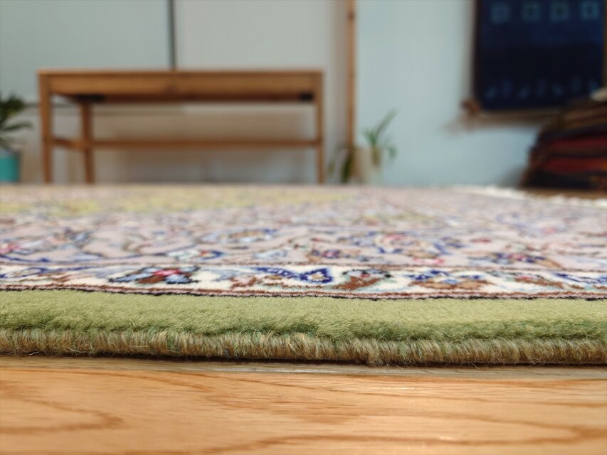 ヴィンテージ ペルシャ絨毯 140×108cm トルクメン エメラルドグリーン ペルシャ絨毯 カシャーン産 ライトグリーン エメラルドグリーン 若草色