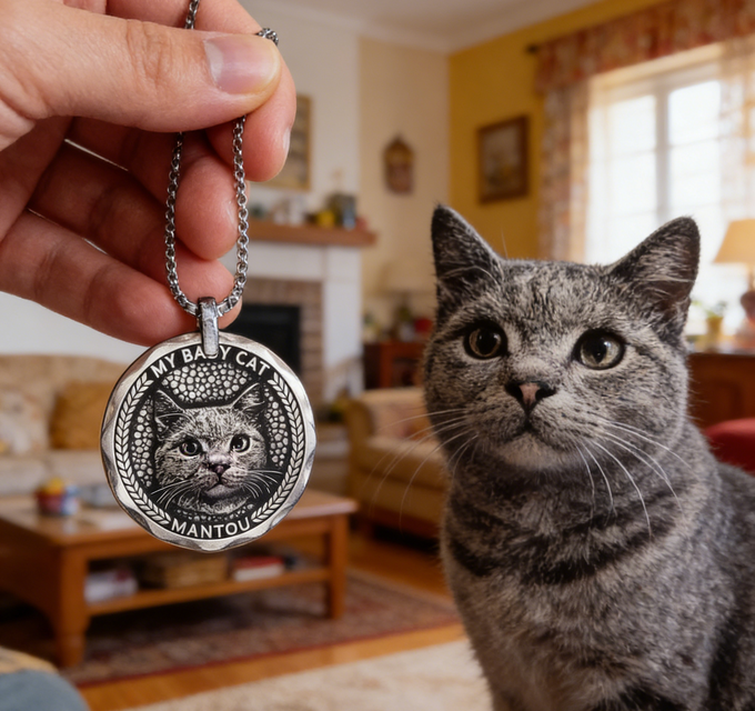 ペット ネックレス オーダーメイド、ペット 似顔絵 ジュエリー 猫好き