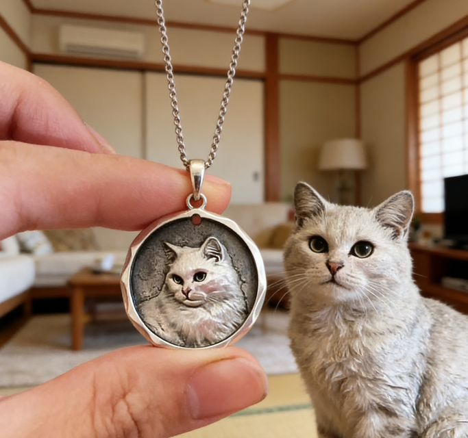 ネックレス　ヘッド ペット ネックレス オーダーメイド、ペット 似顔絵 ジュエリー 猫好き