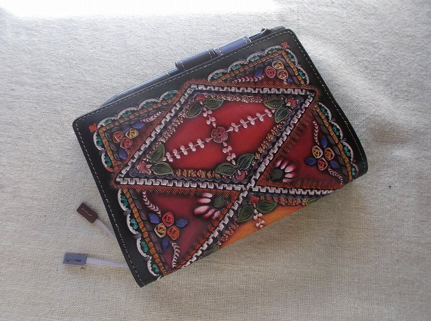 ほぼ日手帳対応　牛革文庫サイズ手帳カバー　刻印＆拭き染め