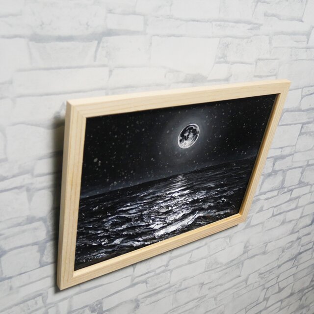 油絵 原画】白黒の満月の海 | 絵画 油彩画 インテリア | iichi 日々の